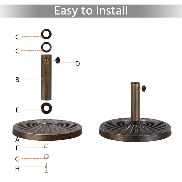 Yaheetech 10kg Patio Umbrella Stand Parasol Base Weight Heavy Duty Garden Parasol Stand Holder Round Iron Umbrella Base Stand Bronze