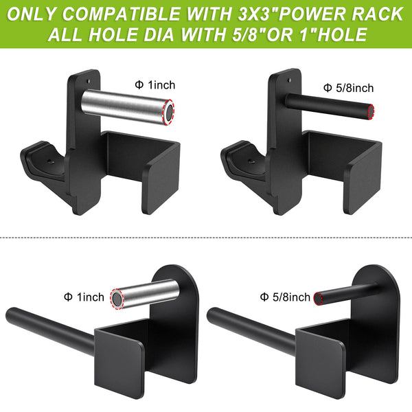 Kipika J-Hooks and Weight Plate Holder Set for 3" x 3" Power Rack with 5/8" or 1" Hole - Squat Rack Attachments for Strength Training and Weight