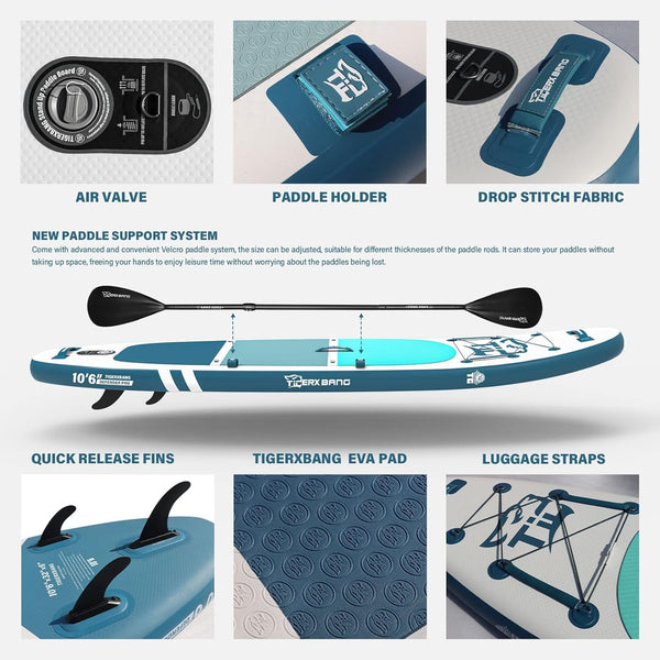 TIGERXBANG Stand Up Paddle Boards 10'6" x 32" x 6"丨10' x 31" x 6" with Premium SUP Board Accessories, Inflatable Paddle Boards for Adults/Kids Stand Up PaddleBoarding