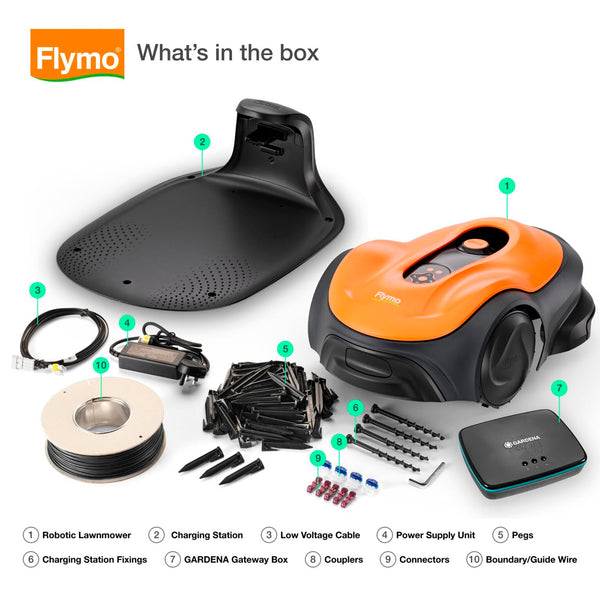 Flymo EasiLife 250 GO Robotic Lawn Mower - Cuts Up to 250 sq m, Ultra Quiet Mowing, Manicured Lawn, Bluetooth Application Control, Safety Sensors, Hose Washable, Lifestyle Functions, Orange and Grey