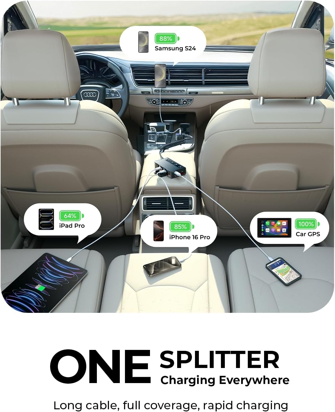 LISEN 9-in-1 Car Cigarette Lighter Multi Socket, 191W Cigarette Lighter Splitter Car 12V Multi Socket Car Charger Adapter Accessories for iPhone 16/15/14, Samsung and All Road Trip Car Devices