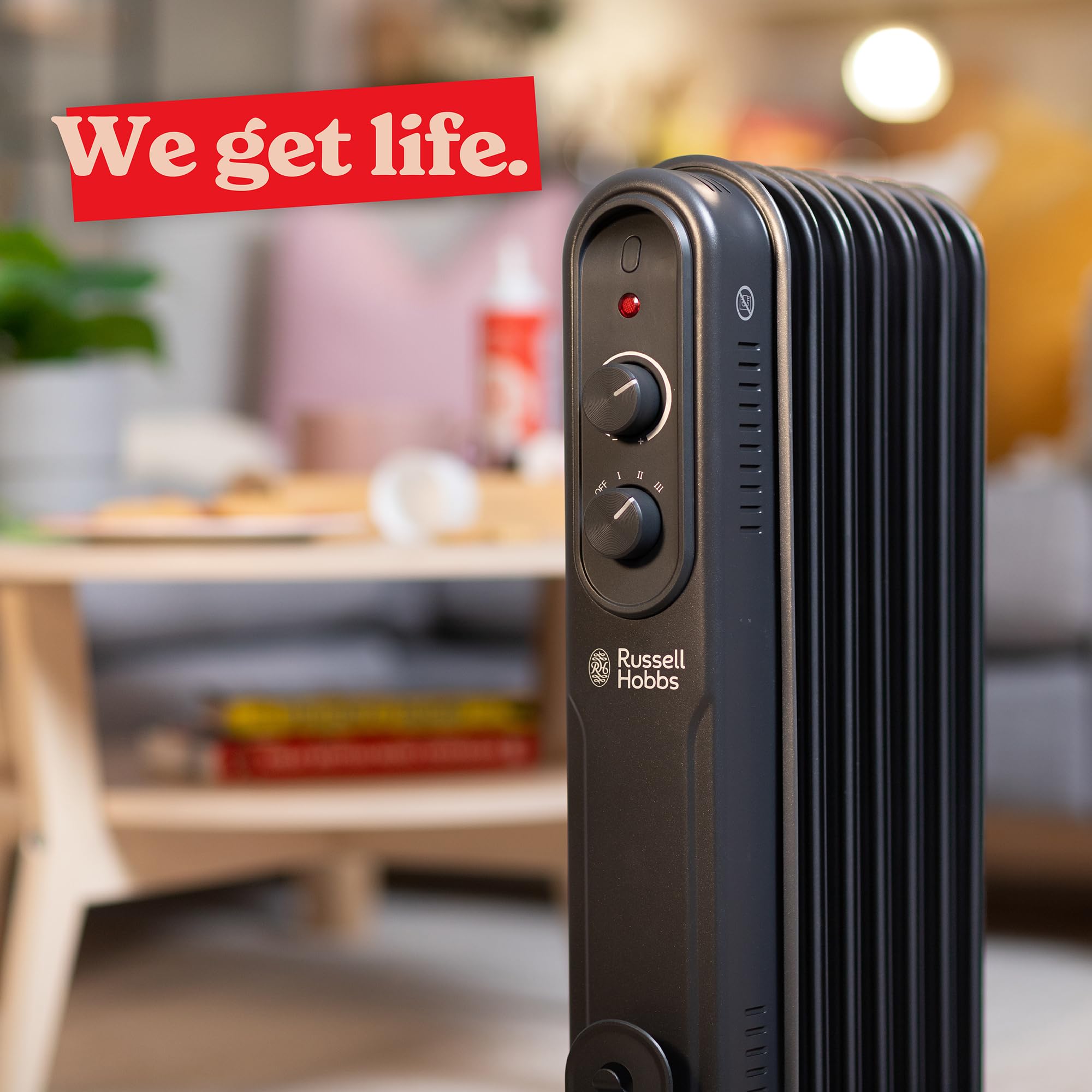 Russell Hobbs 1500W/1.5KW Oil Filled Radiator, 7 Fin Portable Electric Heater - Anthracite, Adjustable Thermostat, 3 Heat Settings, Overheat Protection, 15m sq Room Size, 2 Year Guarantee RHOFR7004A