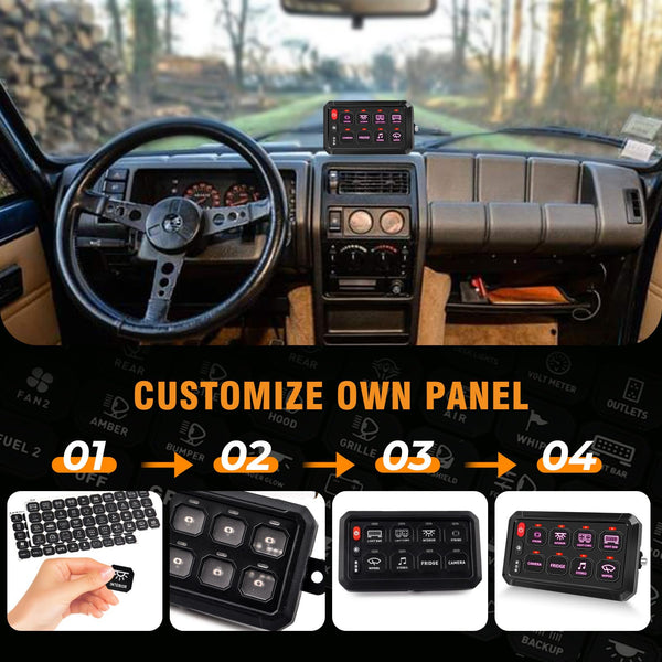 Chelhead 12V/24V Switch Control Panel RGB 6 Gang Dimmable Multi-Function Programmable Switch Panel Acc Battery Control Waterproof, Compatible with Truck Boat SUV RV Trailer Marine ATV UTV
