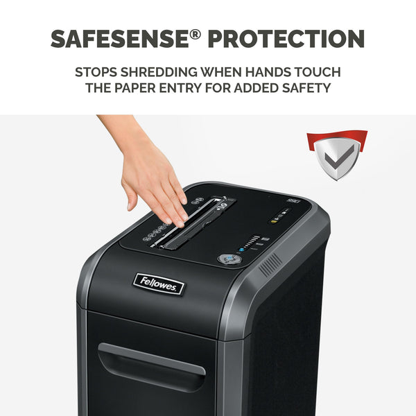 Fellowes 18 Sheet Paper Shredder for Office Use - 100% Jam Proof Cross Cut Shredder - 99Ci Shreds for 30 Minutes - Powershred Office Shredder with Large 34 Litre Pull-Out Bin - DIN Level P4 - Black