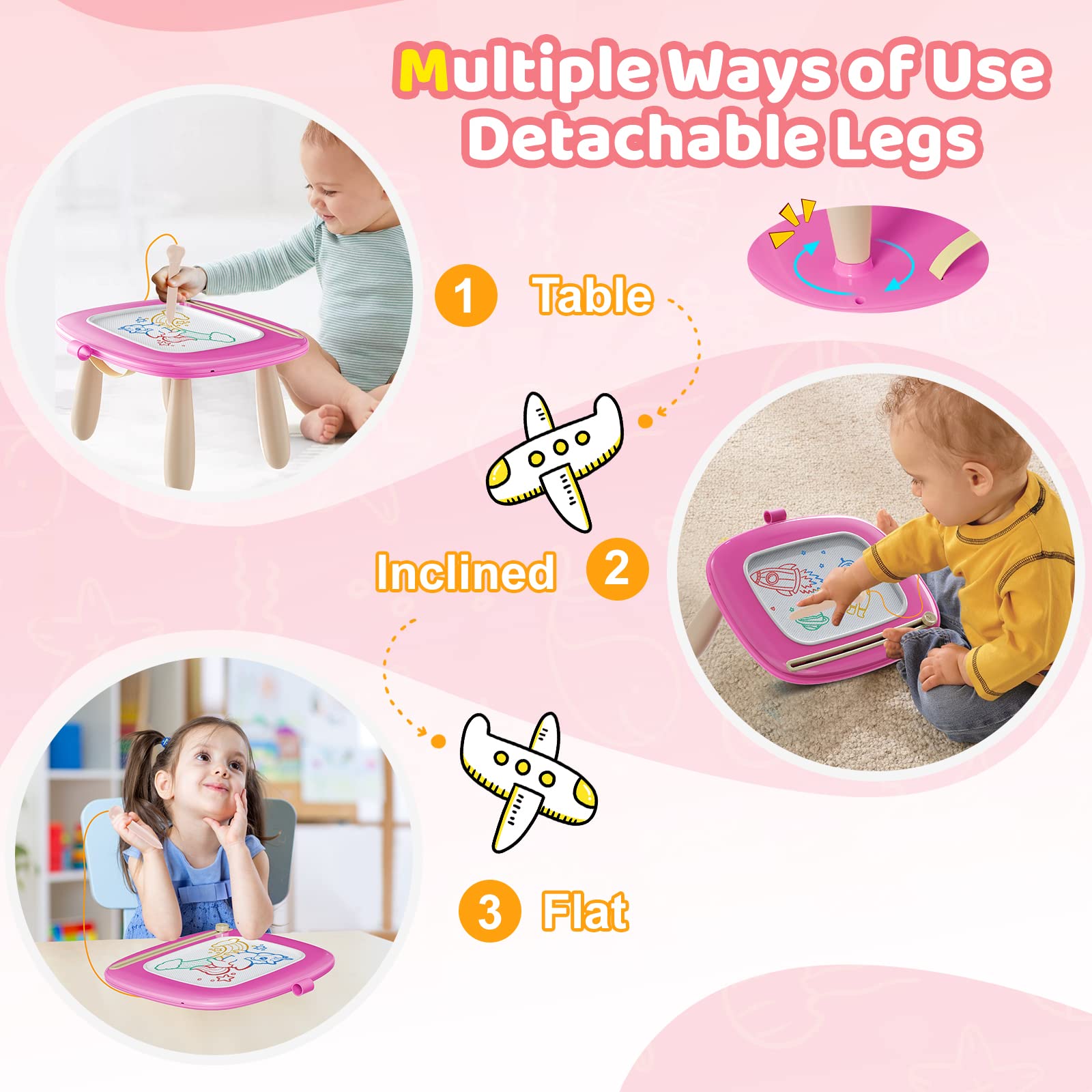 Kikidex Magnetic Drawing Board, Toddler Girl Toys for 1-2 Year Old, Doodle Board Pad Learning and Educational Toys for 1 2 3 Year Old Baby Kids Birthday Gift (Pink)