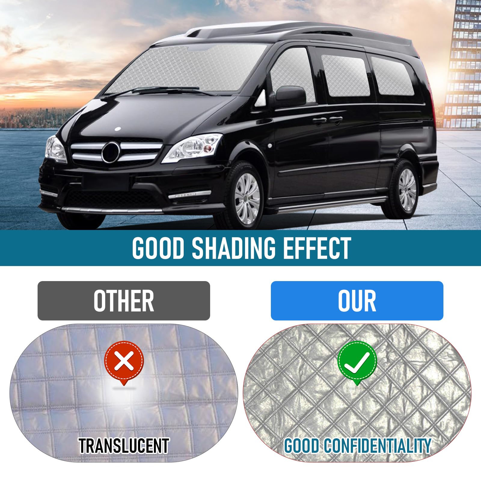 MaxAwe 8Pcs Internal Thermal Blind Set Fits for VW T5/T6 LWB, Luxury Sunshade Wrap Cover Kit, Window Front Screen Cover, Summer Uv Sun Blind & Winter Insulation Cover for VW Campervans & Motorhome