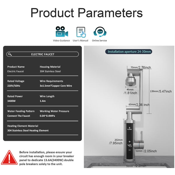 Electric Hot Water Tap for Bathroom, Instant Hot Water Heated Tap for Kitchen, Stainless Steel Water Heater Tap Supply Hot and Cold Water Faucet with Digital Display (Mechanical Spout)
