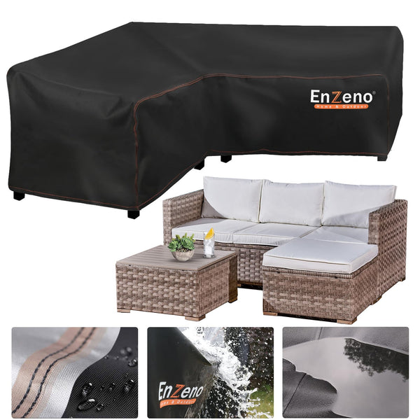 Enzeno Garden Furniture Covers waterproof, 420D Oxford Fabric L-Shape Garden Sofa Covers, Rattan Corner Sofa Cover, outdoor corner sofa cover with