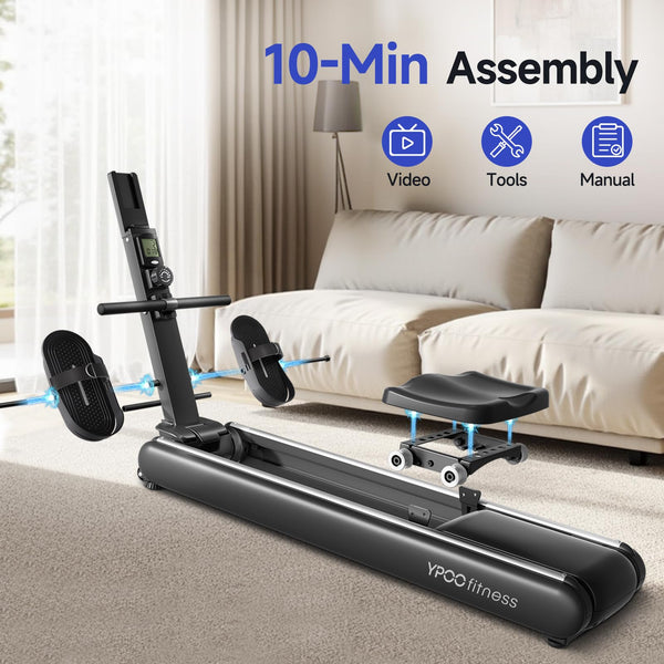 YPOO Rowing Machines, Magnetic Rowing Machines for Home Gym, 16 Levels Resistance Rowing Machine Foldable Quiet with Dual Slide Rail, 350lb Folding Rowing Machine with LCD Display Seat Cushion & App