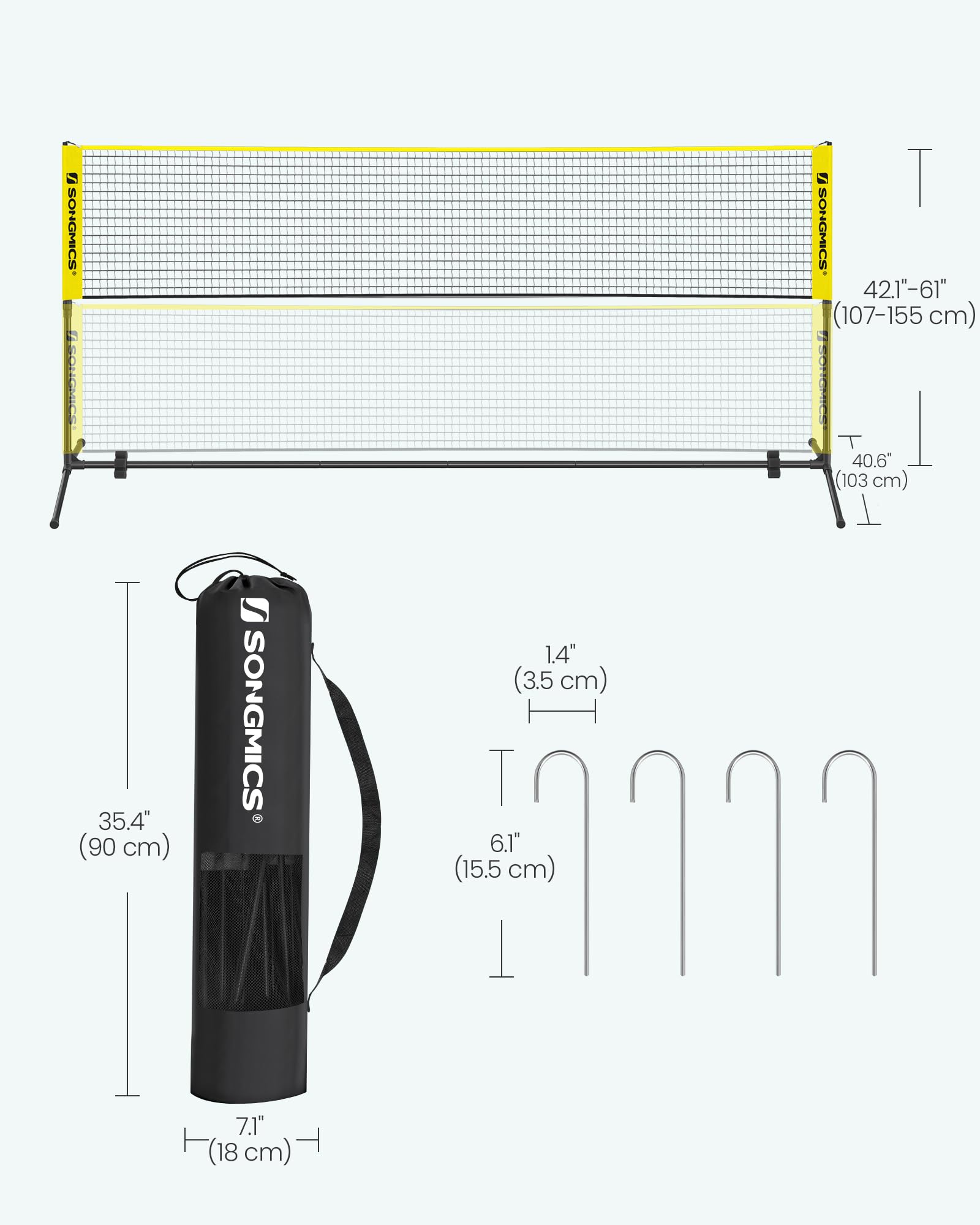 SONGMICS 3 m Badminton Net, Volleyball Net, Adjustable Poles Height, Portable Set for Tennis