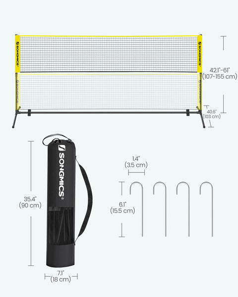 SONGMICS 3 m Badminton Net, Volleyball Net, Adjustable Poles Height, Portable Set for Tennis