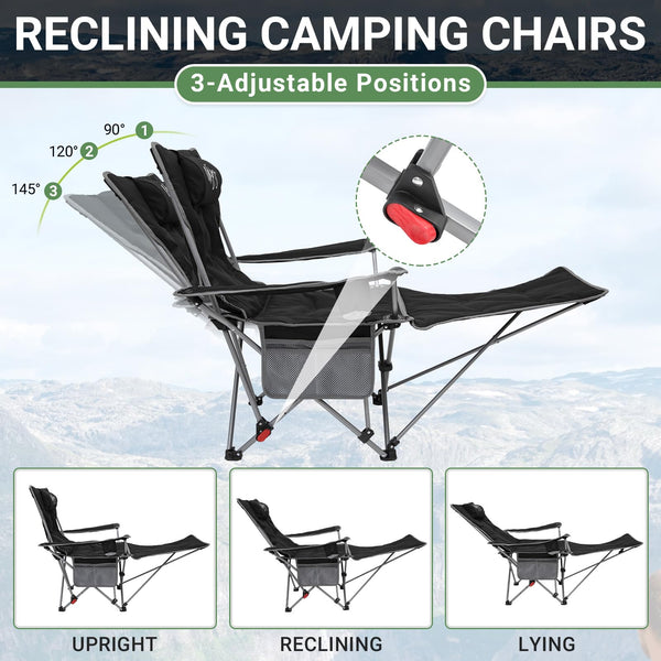 #WEJOY Camping Chairs Folding Recliner Chair Adjustable with Detachable Footrest Headrest Cup Holder Lightweight Portable Reclining Camp Chair Fold Up Chair for Outdoor Beach Garden, Cyan Set of 2