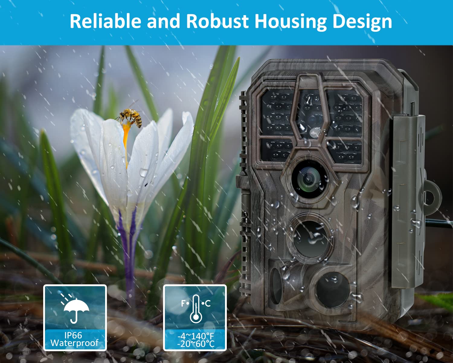 GardePro E5S Wildlife Camera, 64MP 1296p Trail Camera, H.264 Video, 100ft Night Vision, Ultra-fast 0.1s Motion Activated, Garden Camera Trap