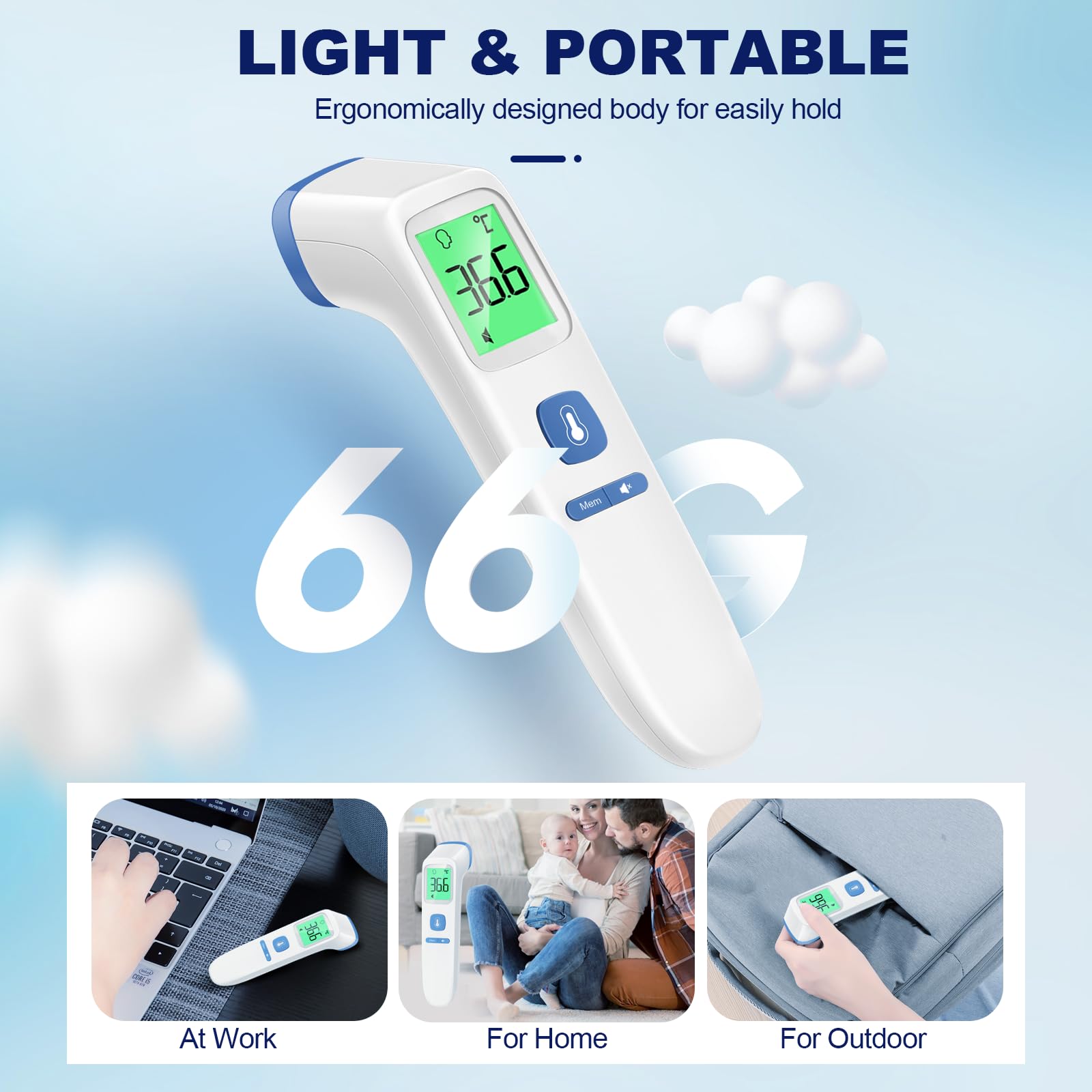 No-Touch Forehead Thermometer for Adults, Infrared Digital Thermometers for Kids, Touchless Baby Thermometer, Accurate Reading with LCD Display, Mute Mode, Memory Recall, Fever Alarm