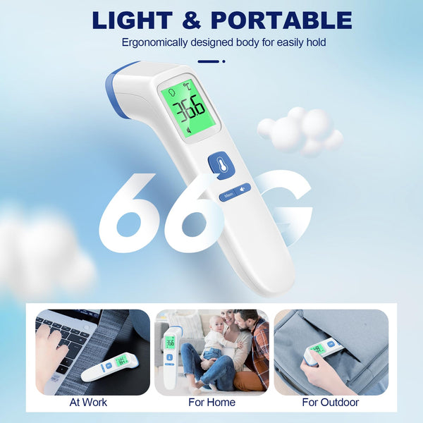 No-Touch Forehead Thermometer for Adults, Infrared Digital Thermometers for Kids, Touchless Baby Thermometer, Accurate Reading with LCD Display, Mute Mode, Memory Recall, Fever Alarm