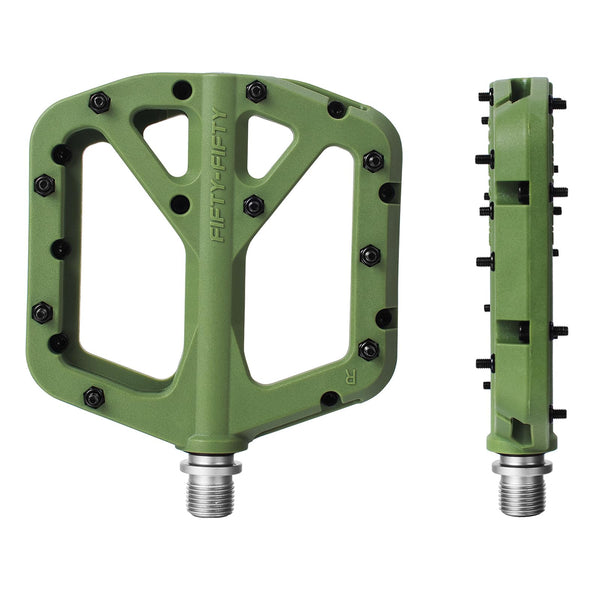 FIFTY-FIFTY Mountain Bike Pedals, Non-Slip MTB Nylon Composite, 9/16" Bicycle Pedals, Lightweight and Wide Flat Platform (Olive Green)