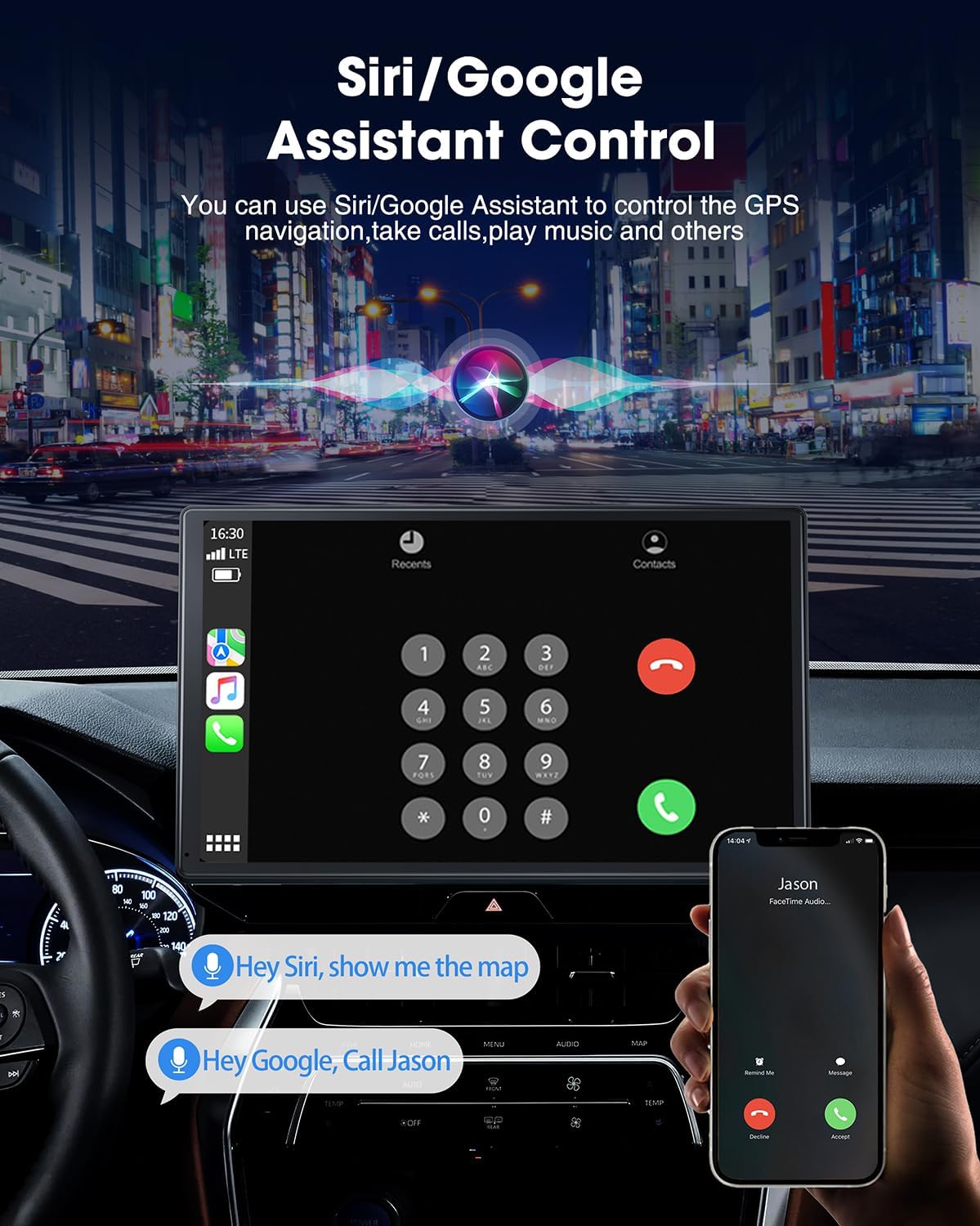 LAMTTO 9 Inch Wireless Car Stereo with Apple Carplay and Android Auto,Portable Touch Screen GPS Navigation for Car,Car Audio Receivers with Bluetooth,Airplay,AUX,Screen for All Vehicles