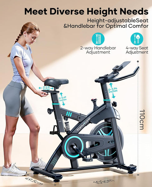 2025 Toputure Exercise Bike with APP, 0-100% Magnetic Resistance Spin Bike, 15kg Flywheel, Shock Absorption, LCD Display, Ultra-quiet Stationary Indoor Exercise Bikes for Home Gym Training