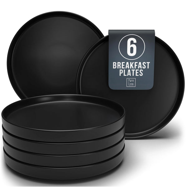 24 Piece Black Dinner Sets for 6 People - Cool Urban Style Stoneware Dinner Set for 6 - Dishwasher & Microwave Safe Plates and Bowls Set for 6 - Dinnerware Sets by Pure Living in Matte Black