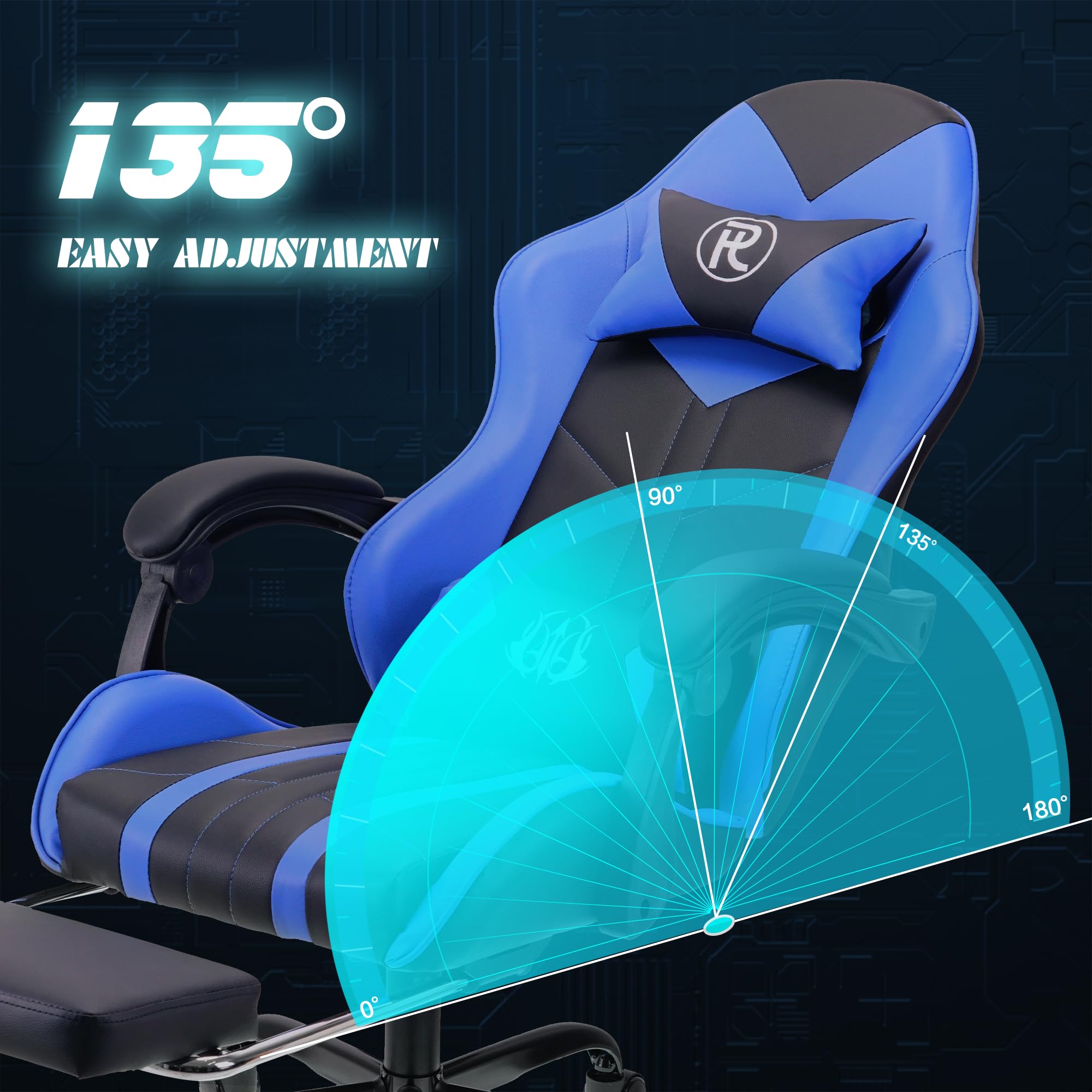 Play haha.Ergonomic reclining seat with footrest adjustable headrest and lumbar cushion high back support padded armrests PU leather finish for gaming home or office use