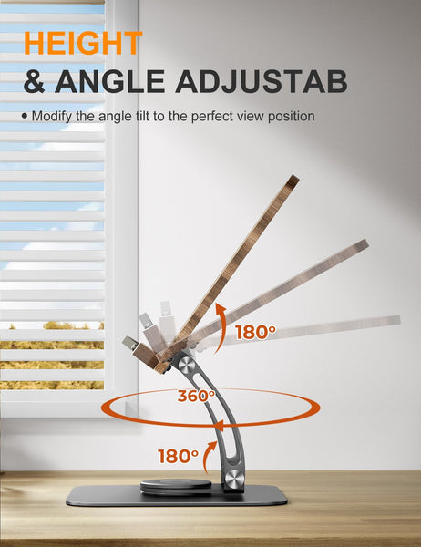 Tounee Book Stand for Reading, Adjustable Book Holder with 360 Swivel Base, Foldable Cookbook Stand Recipe Book Holder with Elastic Page Clips for