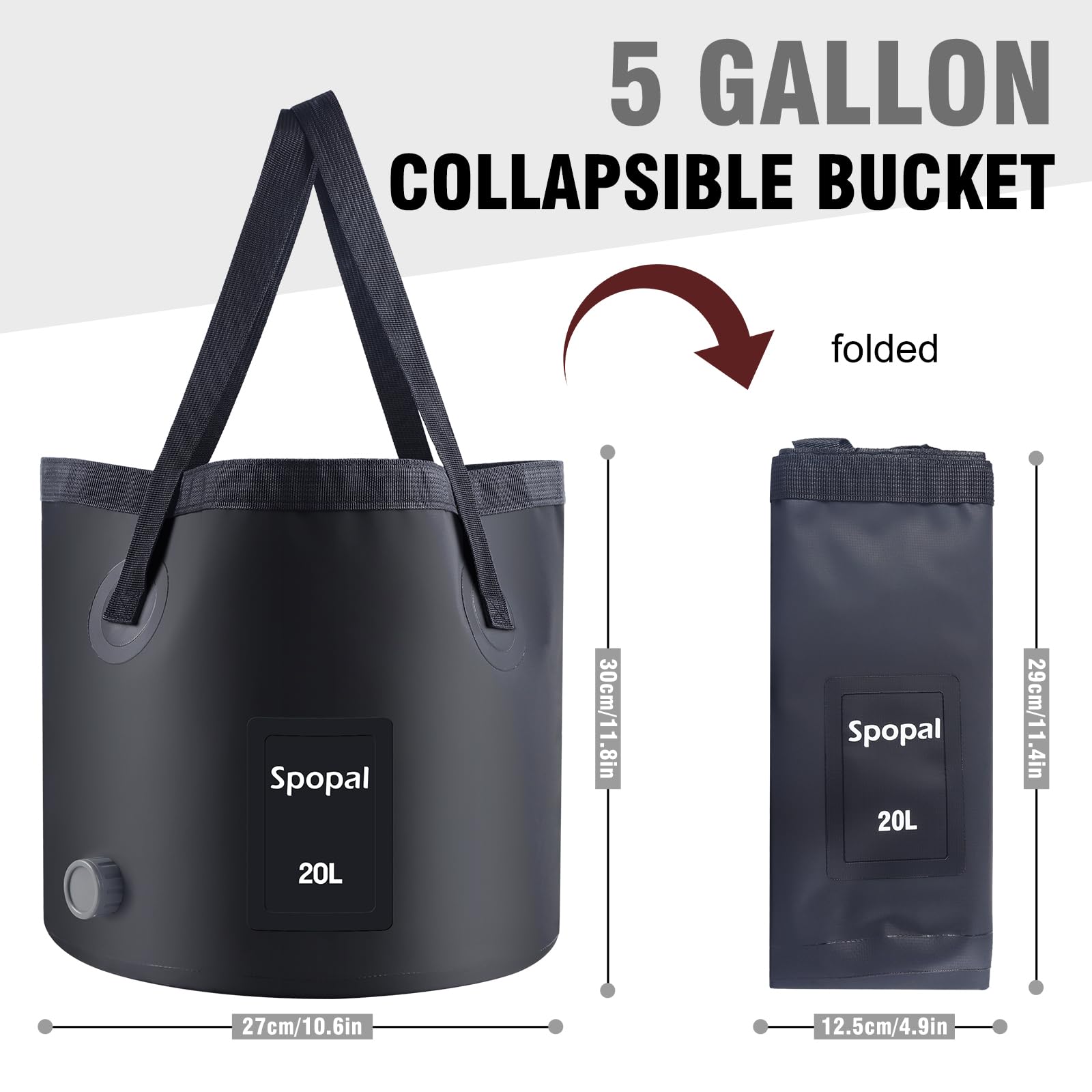 Spopal 20L Collapsible Bucket, Outdoor Foldable Bucket with Drainage Outlet for Camping, Collapsible Storage Container for Traveling Picnic Hiking Fishing Car Washing