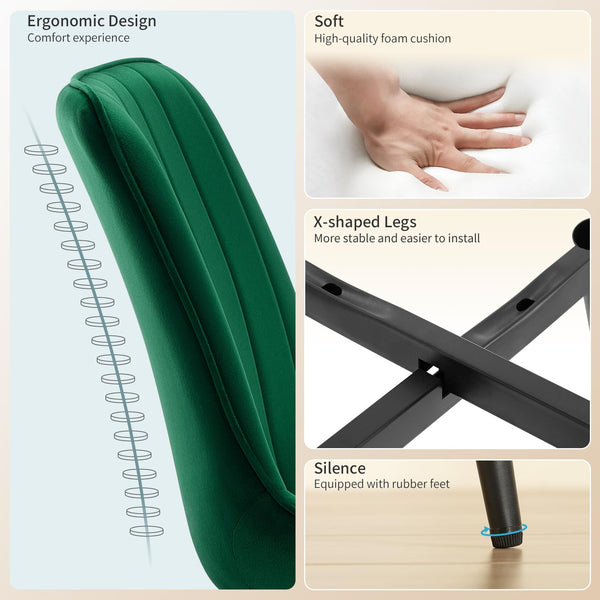 LONGTOO Set of 6 Dining Chairs with Velvet Upholstered Seat & Backrest,Stable Metal Legs,Modern Stripe Design,Champagne