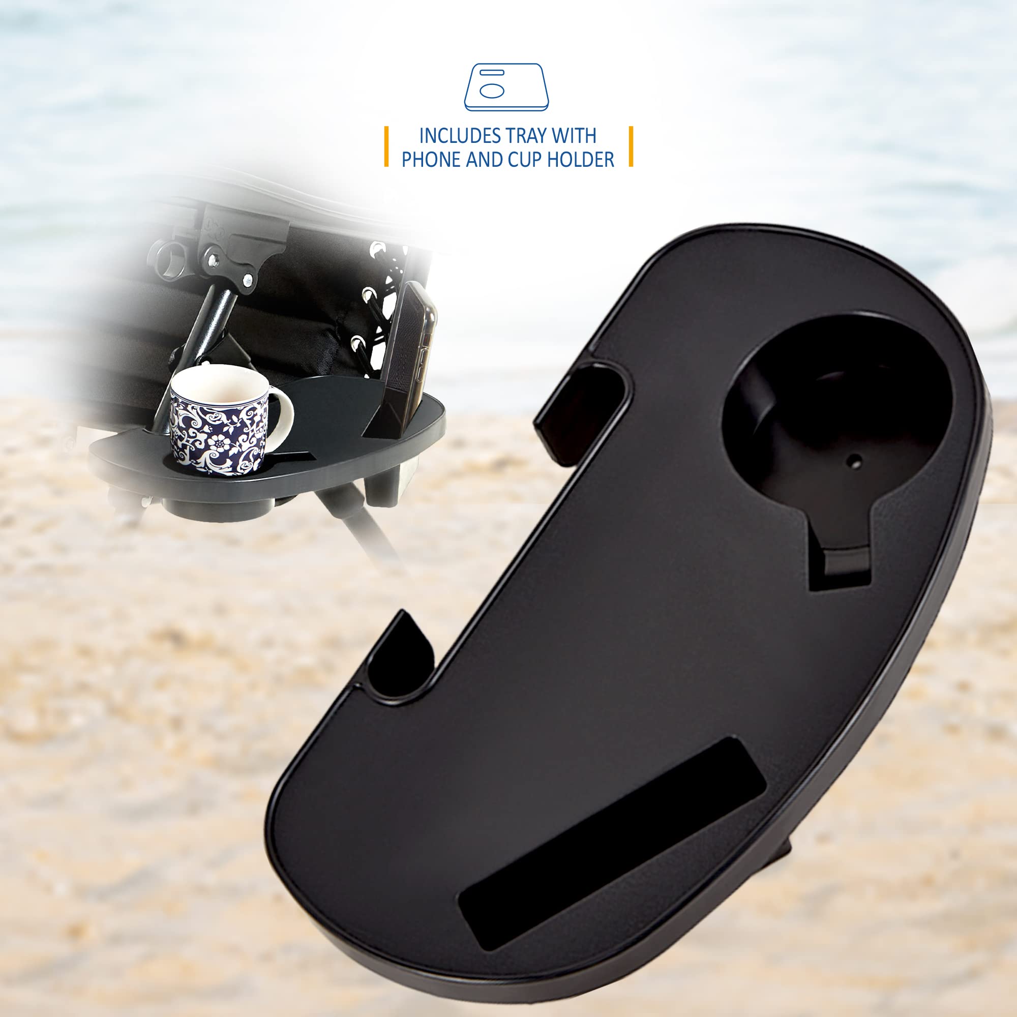 Set of 2 Sun Lounger Garden Chairs With Cup And Phone Holder | Adjustable Headrest Pillow | Deck Folding Recliner Zero Gravity Outdoor Chair - Black