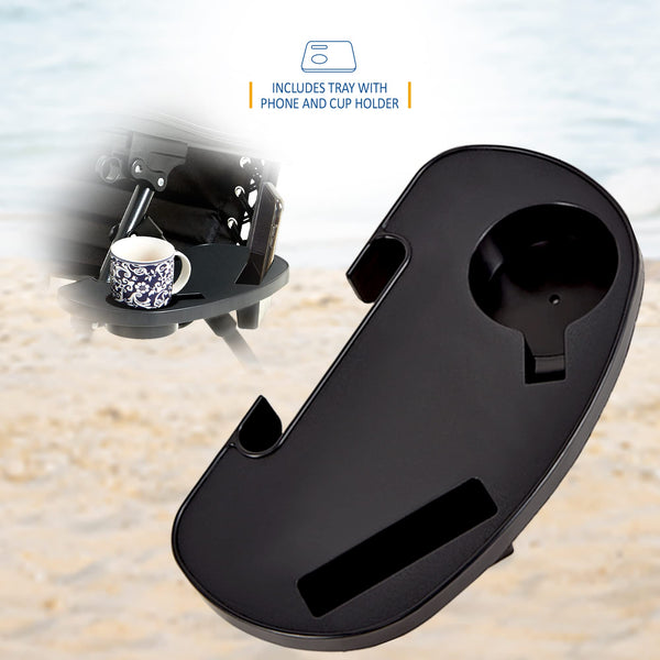 Set of 2 Sun Lounger Garden Chairs With Cup And Phone Holder | Adjustable Headrest Pillow | Deck Folding Recliner Zero Gravity Outdoor Chair - Black