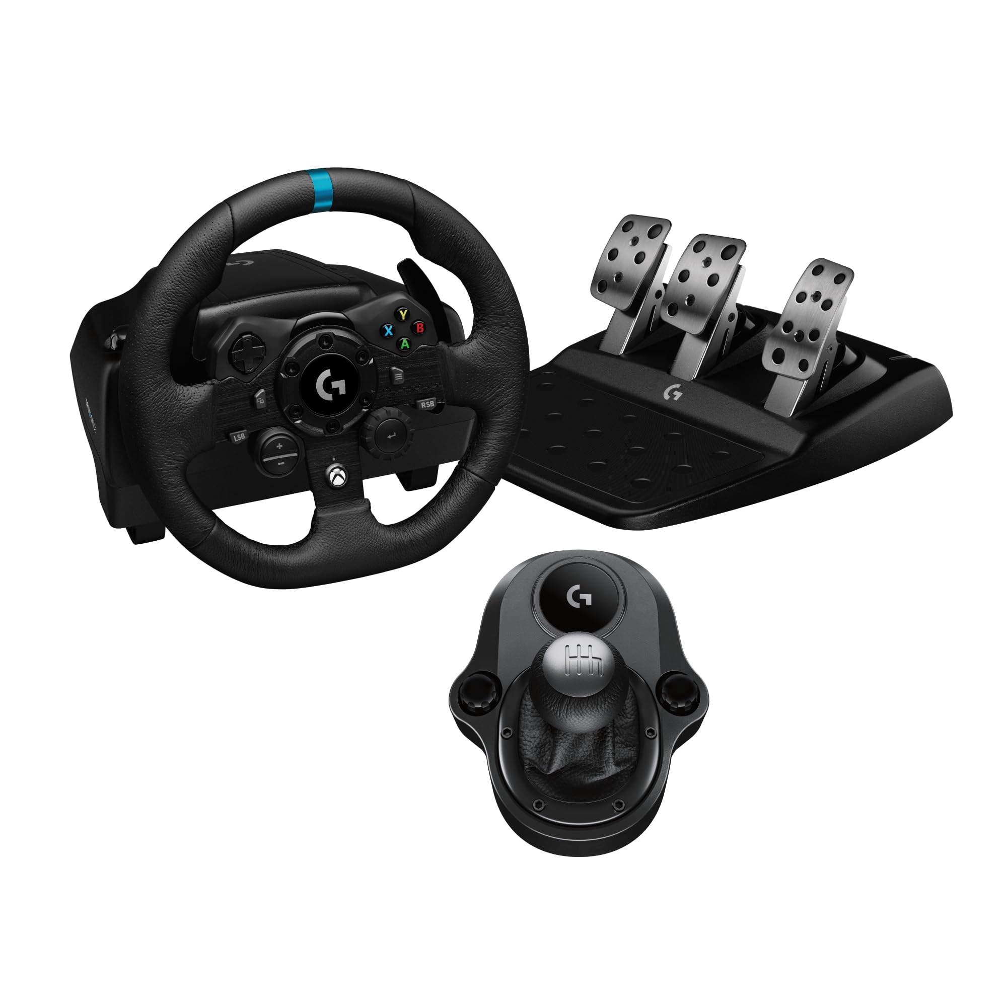 Logitech G G923 Racing Wheel and Pedals, TRUEFORCE up to 1000 Hz Force Feedback, Responsive Driving Design, Dual Clutch Launch Control, Genuine Leather Wheel Cover, for PS5, PS4, PC, Mac - Black