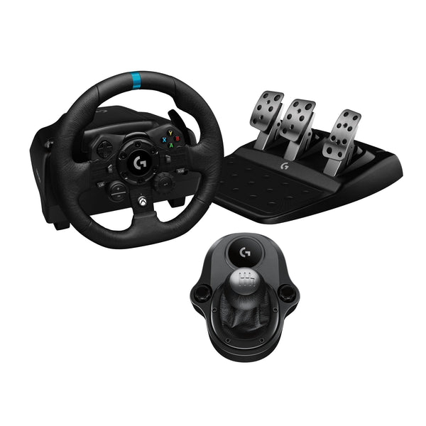 Logitech G G923 Racing Wheel and Pedals, TRUEFORCE up to 1000 Hz Force Feedback, Responsive Driving Design, Dual Clutch Launch Control, Genuine Leather Wheel Cover, for PS5, PS4, PC, Mac - Black