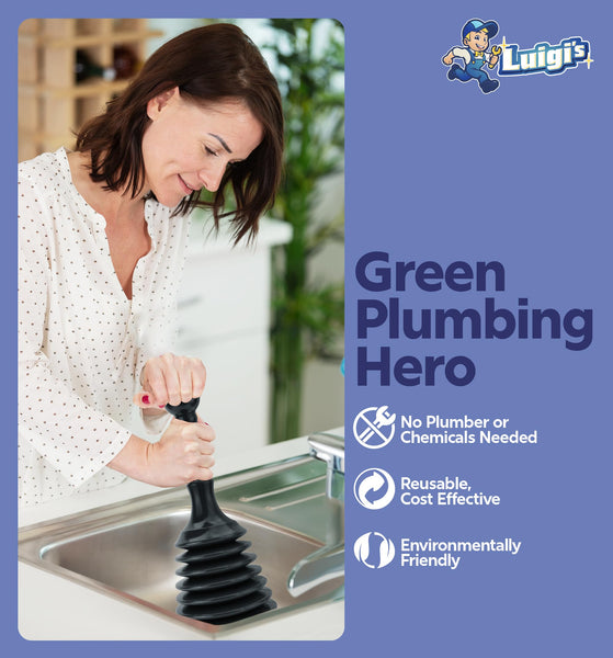 Luigi's Sink Plunger - Drain Plunger Sink Unblocker - Plungers for Unblocking - Drain Plungers for Bathroom Kitchen Bath Shower - Unblock Pump with Accordion Bellows