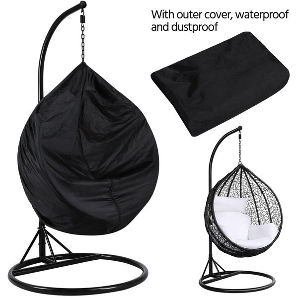 Yaheetech Garden Egg Swing Chair, Patio Swing Chair Outdoor Hanging Hammock with Stand Indoor Rattan Chair with Cushion and Cover, Black