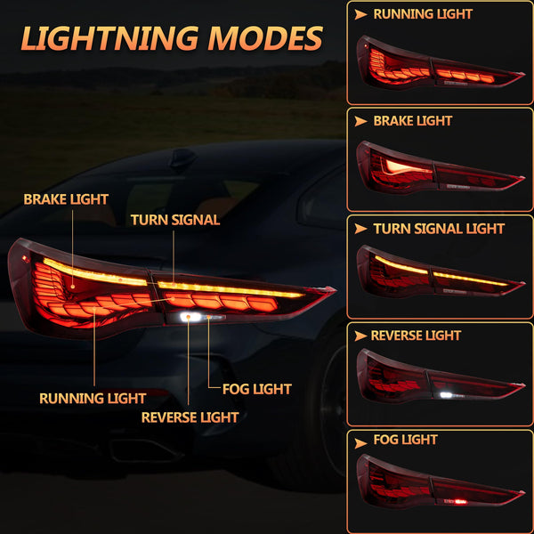 VLAND OLED Rear Lights Compatible With 4 Series G22/G23/G26, M4 G82 G83 2021-2023, Tail Lights Assembly w/Startup dynamic display - Smoked