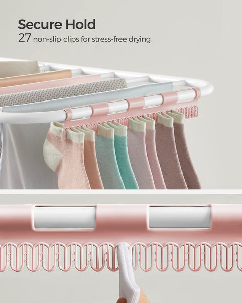 SONGMICS Clothes Airer, Foldable Clothes Drying Rack, Clothes Horse with Height-Adjustable Wings, Free-Standing Laundry Drying Rack, Indoor and