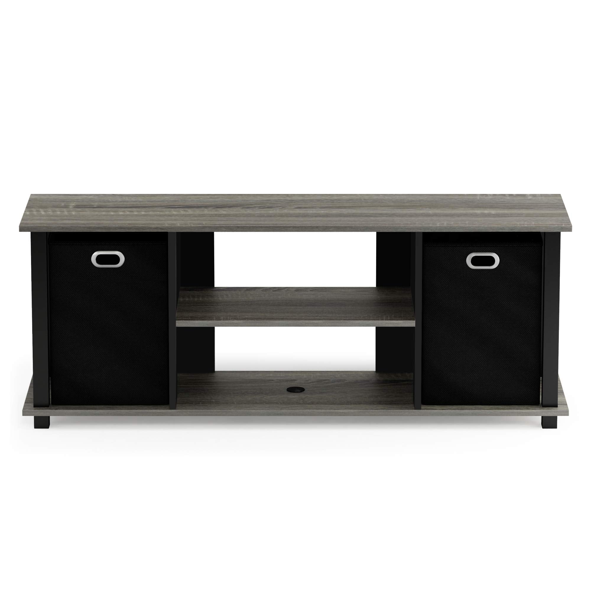 Furinno TV Entertainment Center, Wood, French Oak Grey/Black/Black, one size