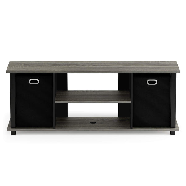 Furinno TV Entertainment Center, Wood, French Oak Grey/Black/Black, one size