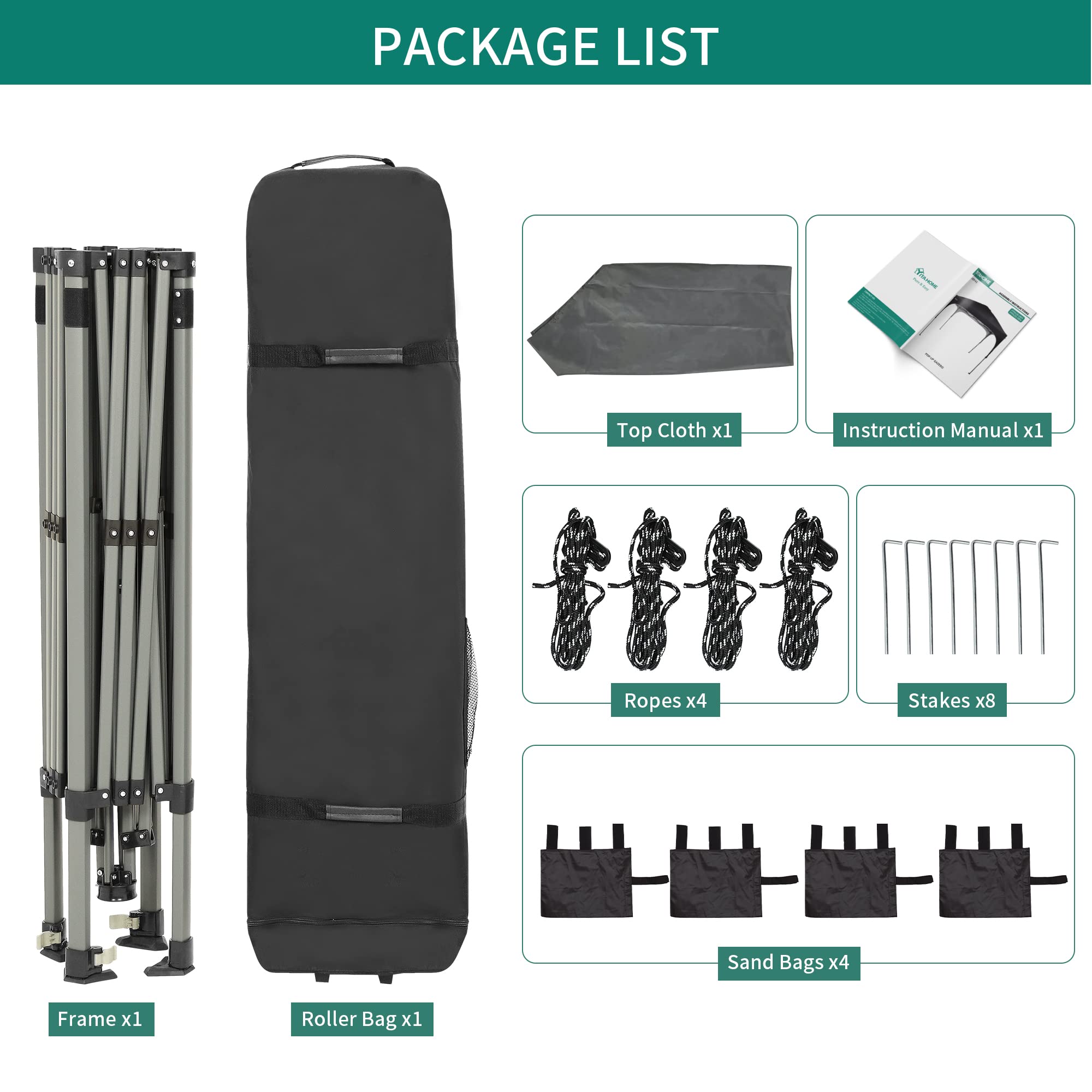 YITAHOME 2.5x2.5M Instant Heavy Duty Pop Up Gazebo, Waterproof Folding Garden Camping Party Tent Canopy Marquee with Roller Bag for Patio Markets Beach