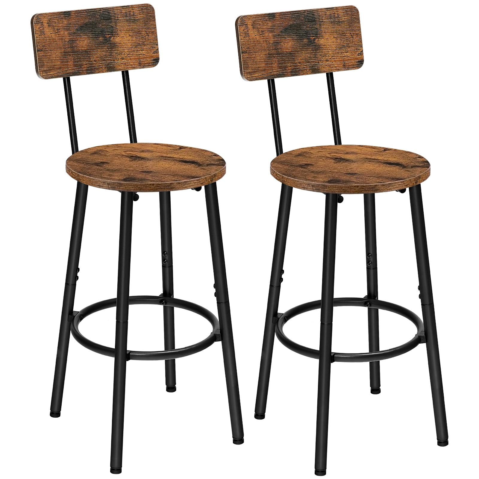 HOOBRO Bar Stools Set of 2, Breakfast Bar Stools, Kitchen Stools with Backs and Footrest, High Bar Chairs for Dining Room, Party, Rustic Brown