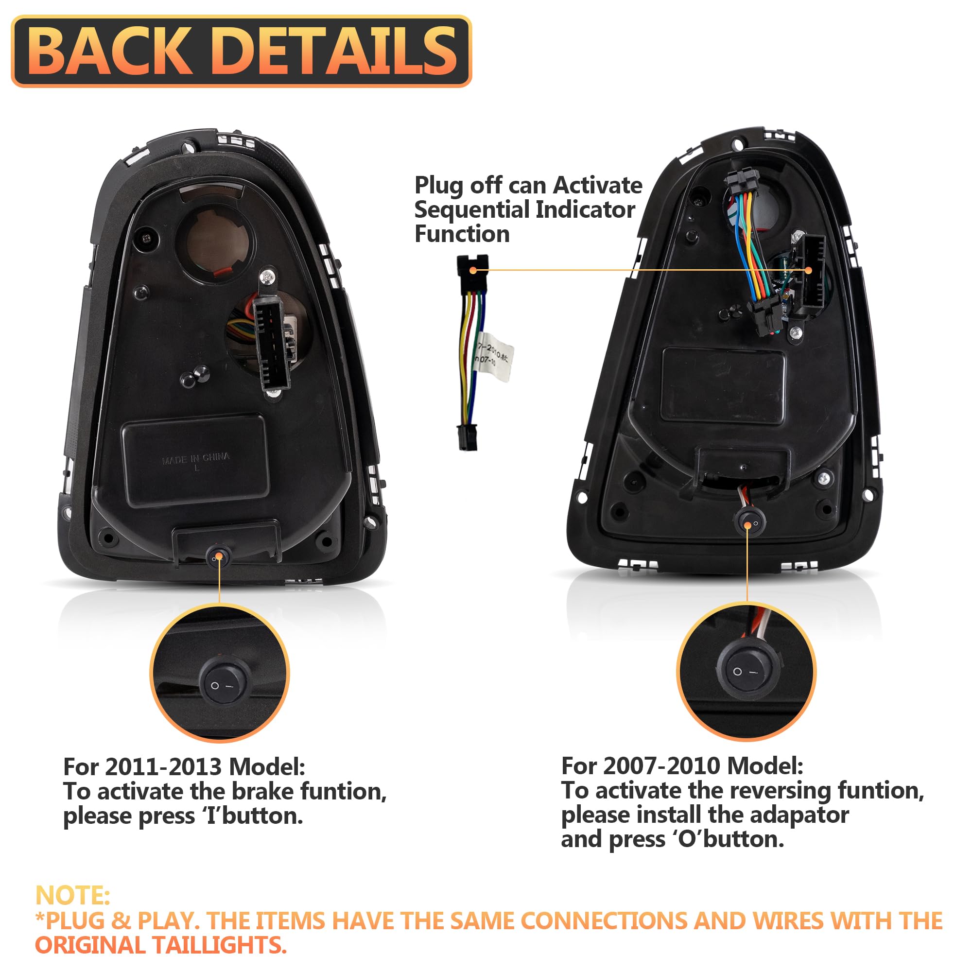 VLAND LED Rear Lights Compatible with Mini Cooper R56 R57 R58 R59 2007-2013, w/Startup Dynamic Display & Sequential Turn Indicator, 1 Set (Red)