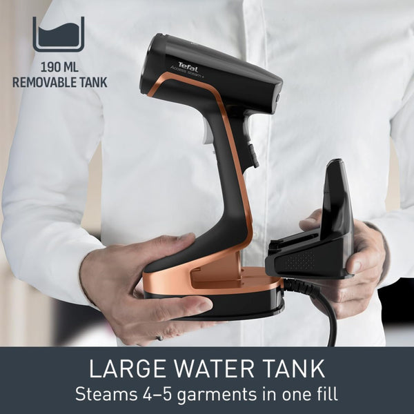 Tefal Access Steam+ Handheld Clothes Steamer, 1600W, 26 g/min Steam, No Ironing Board Needed, 2 Steam Levels, Sanitising Steam, Black & Rose Gold, DT8103