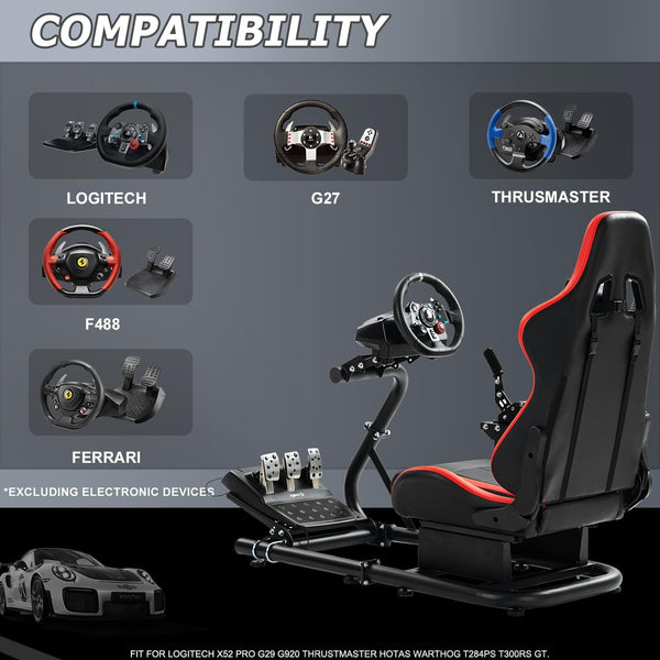 Minneer Racing Simulator Cockpit Universal Steering Wheel Stand with Seat suitable for Logitech G25 G27 G29 G920 G923 Thrustmaster T300 Fanatec, Racing wheel, Pedal not Include