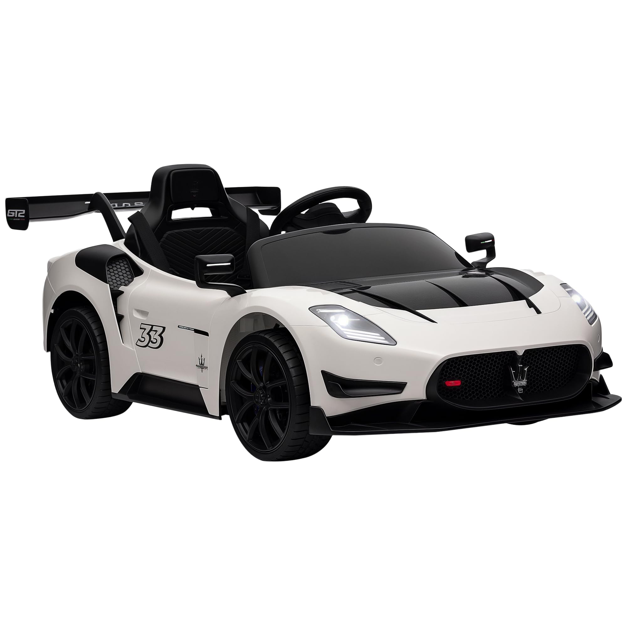 AIYAPLAY Maserati GT2 Licensed 12V Electric Car for Kids, Kids' Electric Ride on with Suspension System, Remote Control, USB, Music, Horn, Lights, Auxiliary Wheels, for Ages 3-5 Years, Grey
