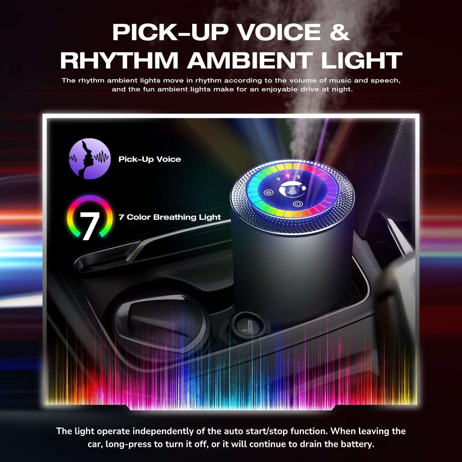 SALUBRITO Smart Car Air Fresheners with Rhythmic Atmosphere Light, Car Aroma Diffuser with 50ml Cologne Perfume, Auto On/Off, Intelligent Induction Vibration, Battery Powered, 4 Month Supply, Black