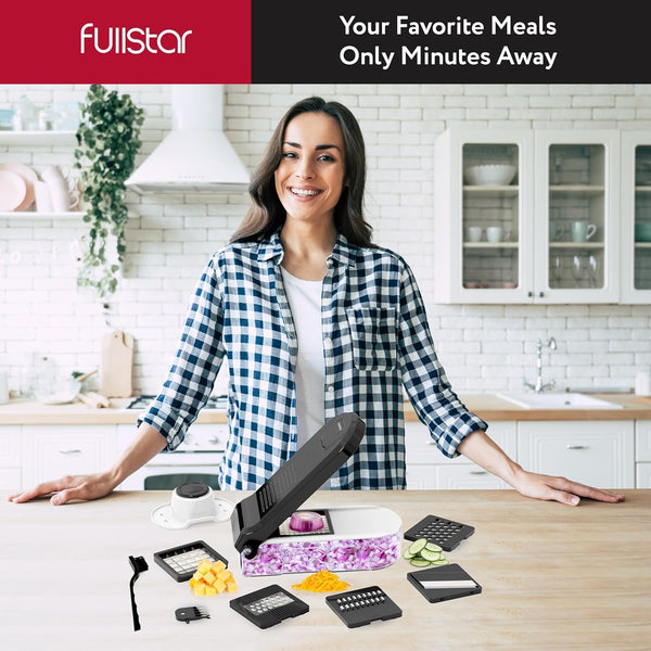 Vegetable Chopper Vegetable Cutter Mandoline Vegetable Slicer - Veggie Onion Salad Food Chopper Manual - Potato Chipper - Veg Chopper and Dicer - Kitchen Tools & Gadgets (6-in-1 Compact White)