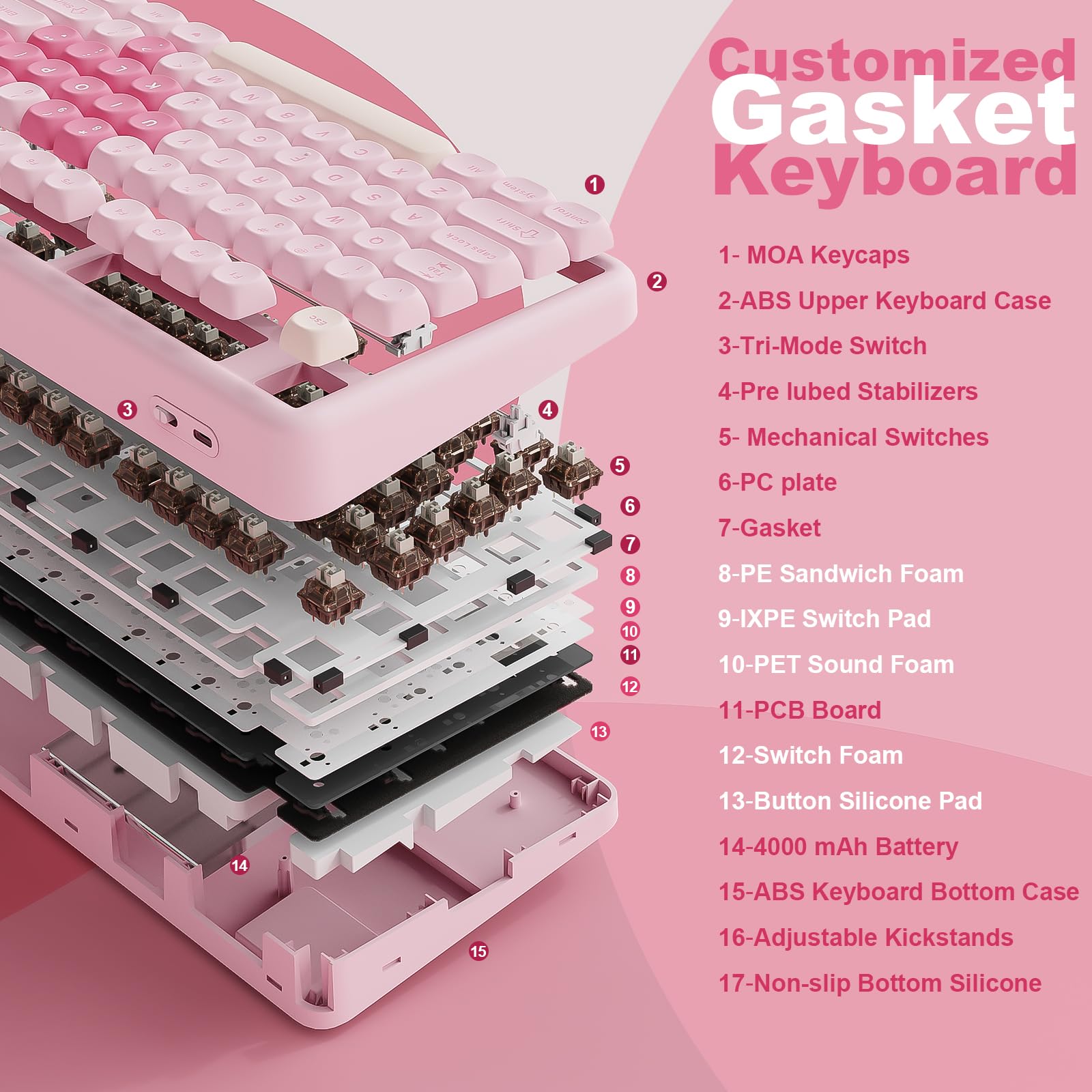 YUNZII B87 Wireless Mechanical Keyboard,QMK/VIA Software Custom Gaming,Gasket RGB Keyboard with Cute MOA Keycaps,Wrist Rest,BT5.0/2.4G/USB-C NKRO for Win/Mac (butter, milk v2 linear)