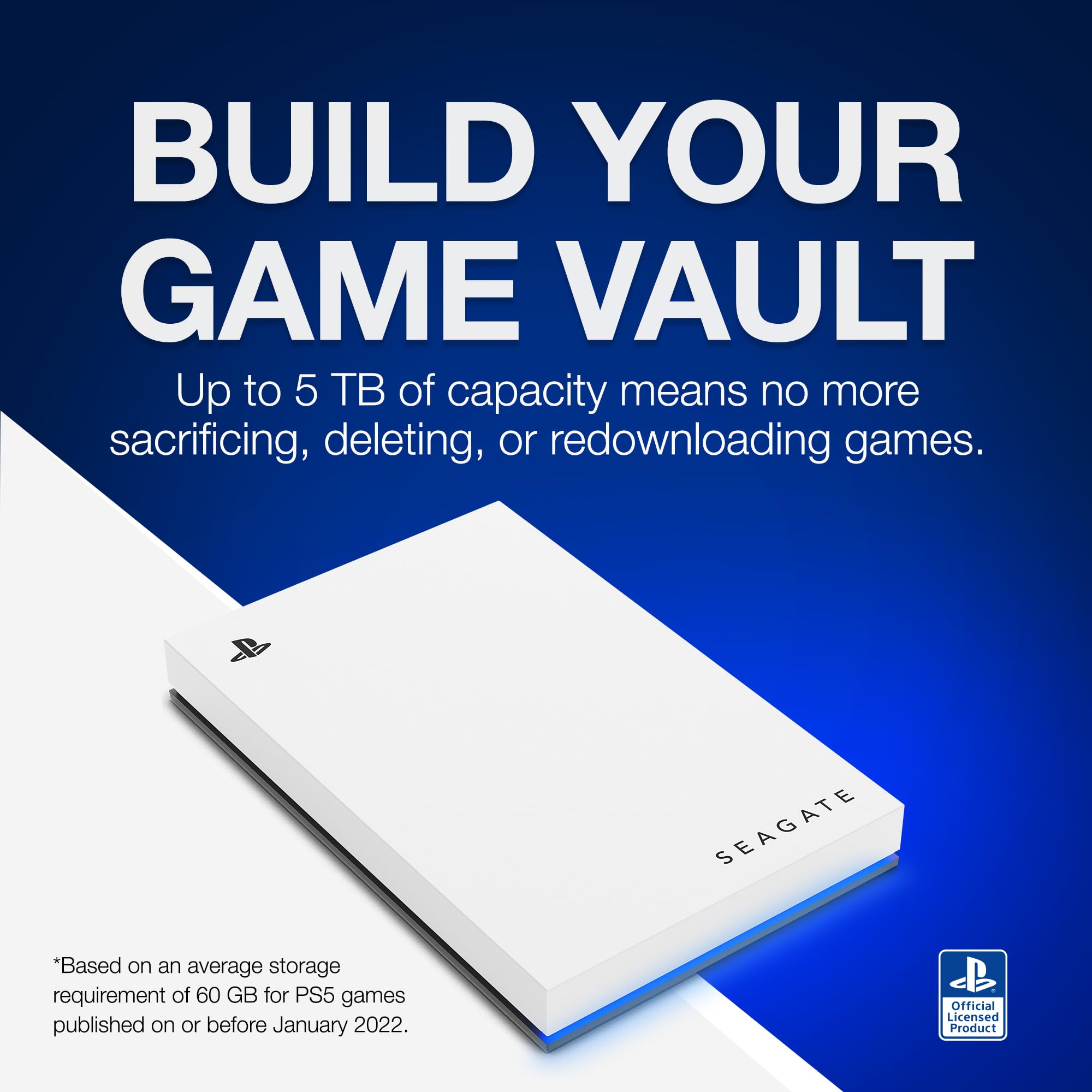 Seagate Game Drive for PS4/PS5 5TB, External HDD, USB 3.0, Officially Licensed, Blue LED, incl 2 weeks Playstation+ (STLV5000202)