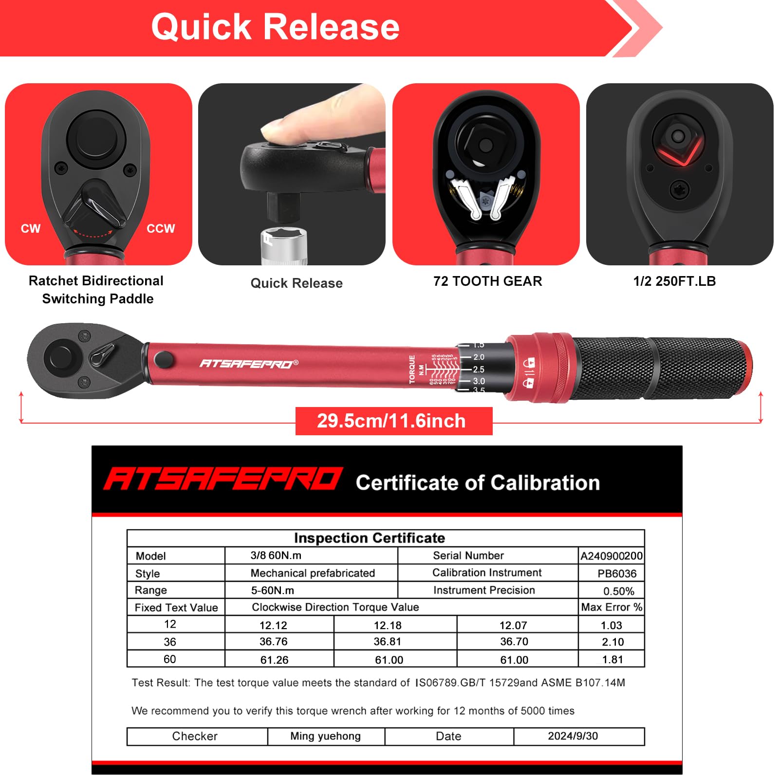 ATsafepro Torque Wrench 3/4 Inch, 100-600 Nm Torque Wrenchs, ±3% Error Accuracy with 48 Teeth Dual-Direction Adjustable for Repair of Car, Truck, Tractor