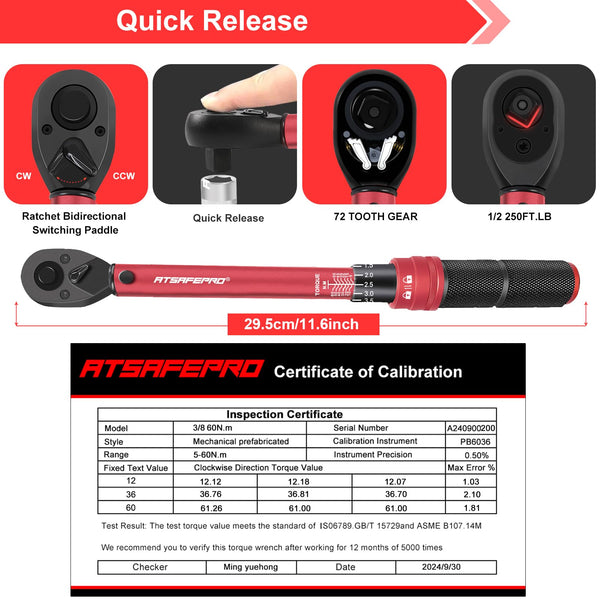 ATsafepro Torque Wrench 3/4 Inch, 100-600 Nm Torque Wrenchs, ±3% Error Accuracy with 48 Teeth Dual-Direction Adjustable for Repair of Car, Truck, Tractor