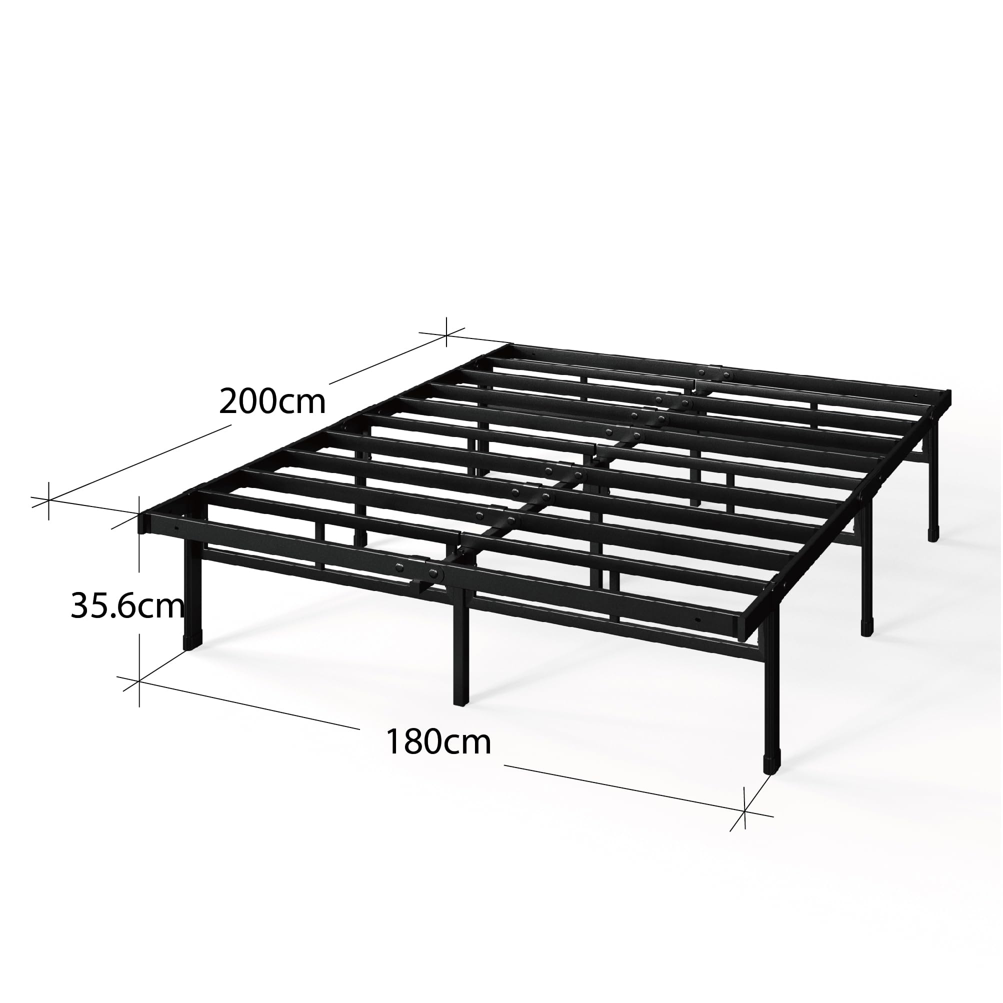 ZINUS Justin Double Bed frame - Bed 135x190 cm - 36cm Height - Metal bed frame with Underbed storage and steel slat support - Black